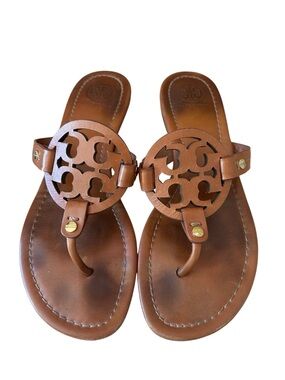 Tory Burch Miller Brown/Cognac Leather Sandals - Size 7.5